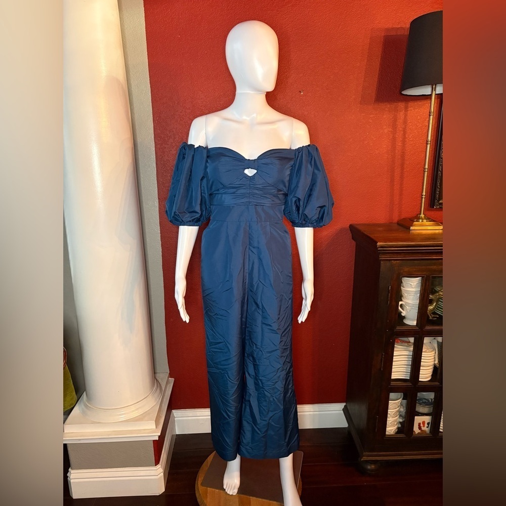 Self-Portrait Blue Taffeta Strapless Jumpsuit. Size 2